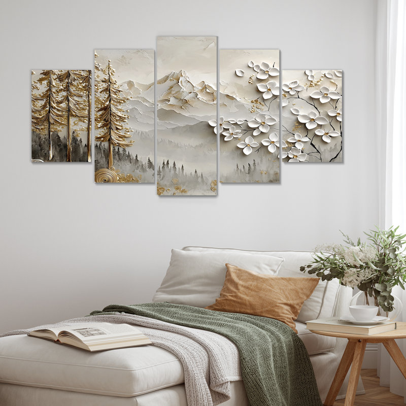 Or et blanc, Alpes bavaroises, montagnes II - ensemble de décorations murales paysage
