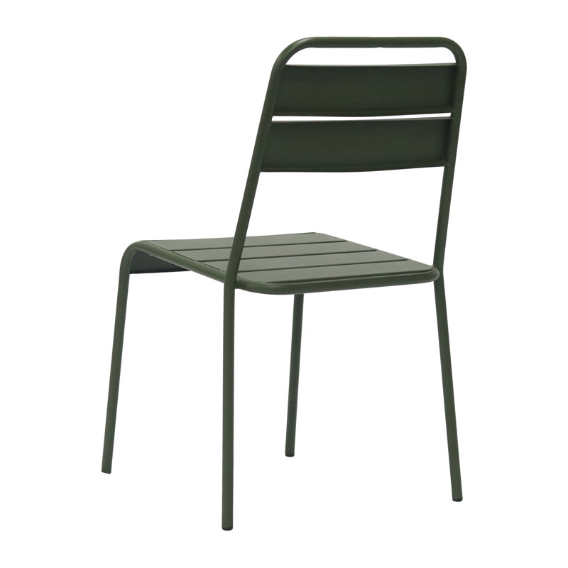 Green Powder Coated Steel Stackable Armless Dining Chairs, Set of 2