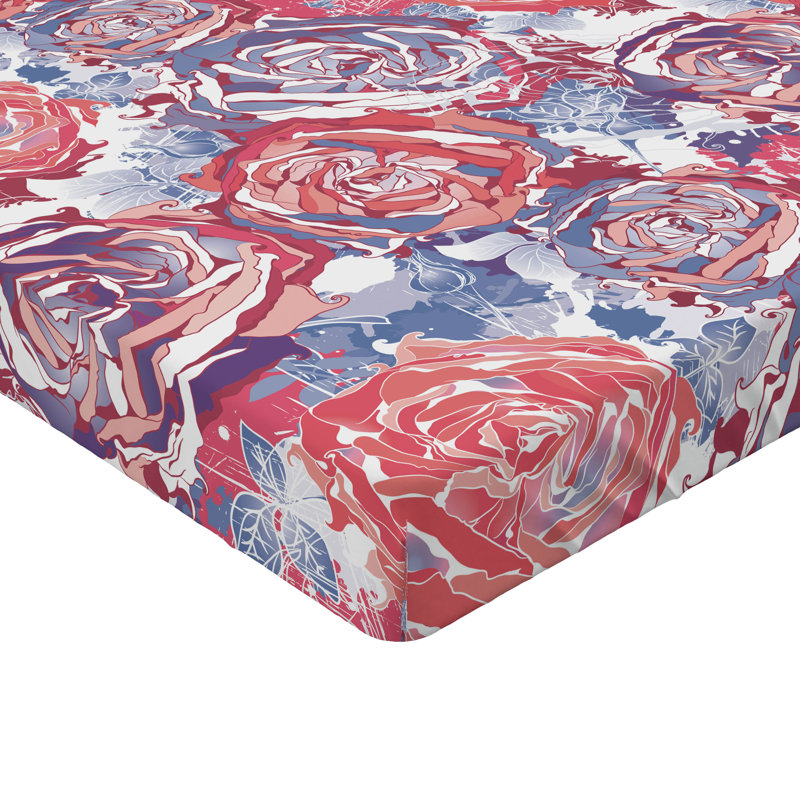 Drap-housse Ambesonne, Corail foncé, lavande, bleu / floral, Drap-housse très grand californien