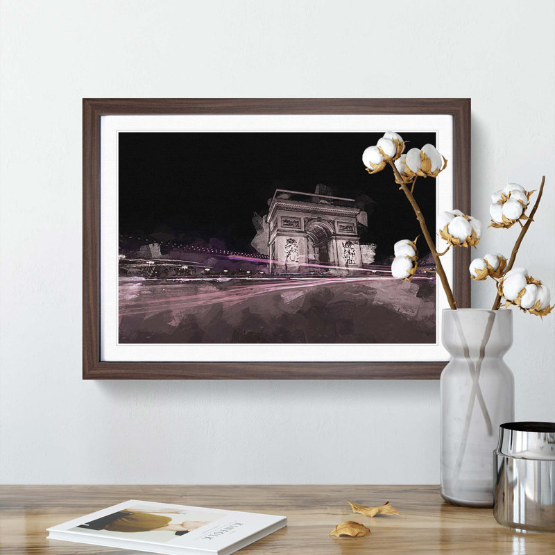 Arc de Triomphe in Paris in Abstract - Picture Frame Graphic Art Print on MDF, 48cm H x 65cm W x 2cm D, Walnut Framed