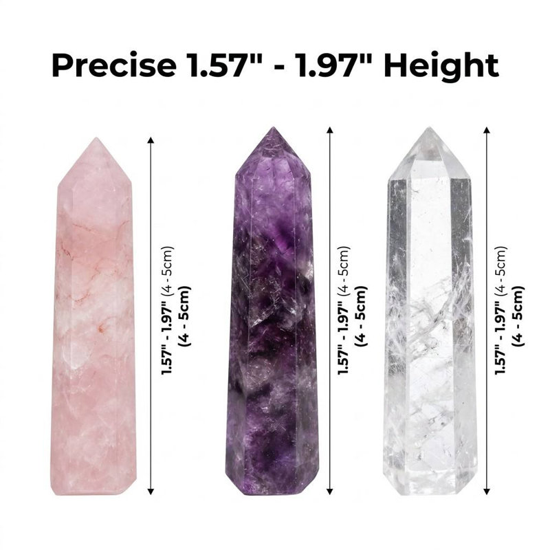 Ensemble de 3 piliers en cristal naturel de 1,57 pouce - améthyste, quartz rose et quartz transparents polis à la main pour la décoration de table 3 pièces