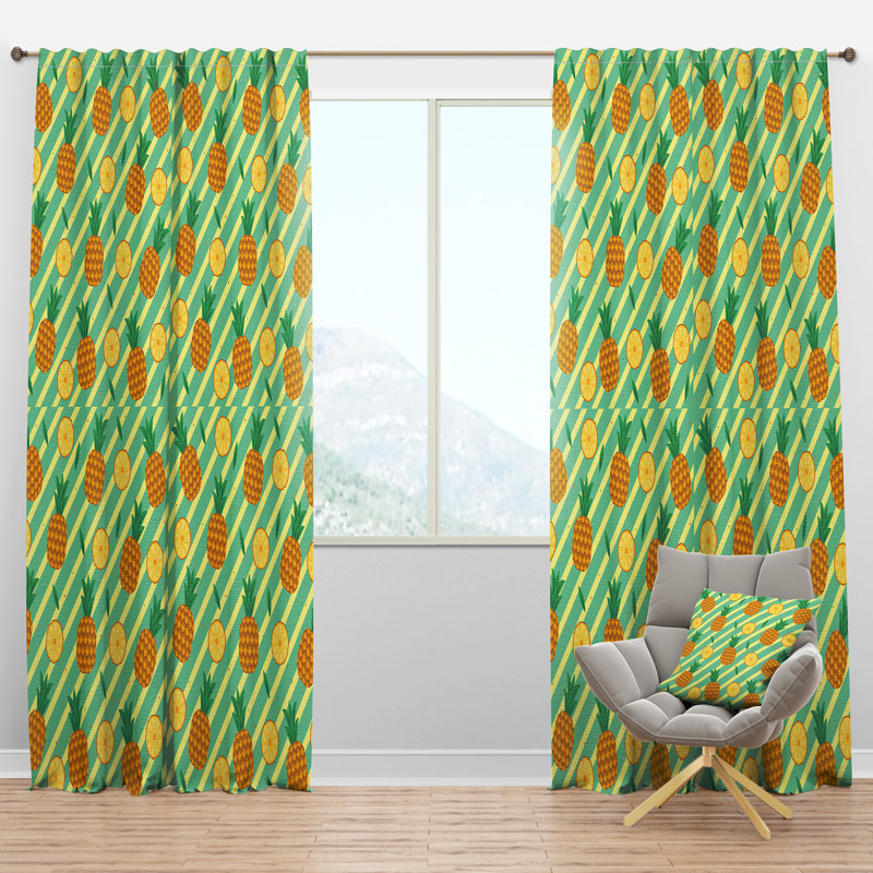 Panneau de rideau simple semi-diaphane avec passe-tringle Pineapple Summer Bliss I, l 52 po x L 120 po