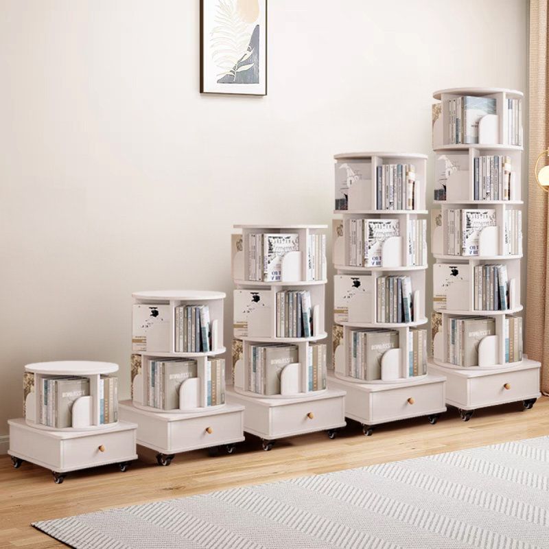 360° Display Round 6 Tier Rotating Bookshelf, White 1, (6 Shelves) 68.89" H x 18.11" W x 18.11" D