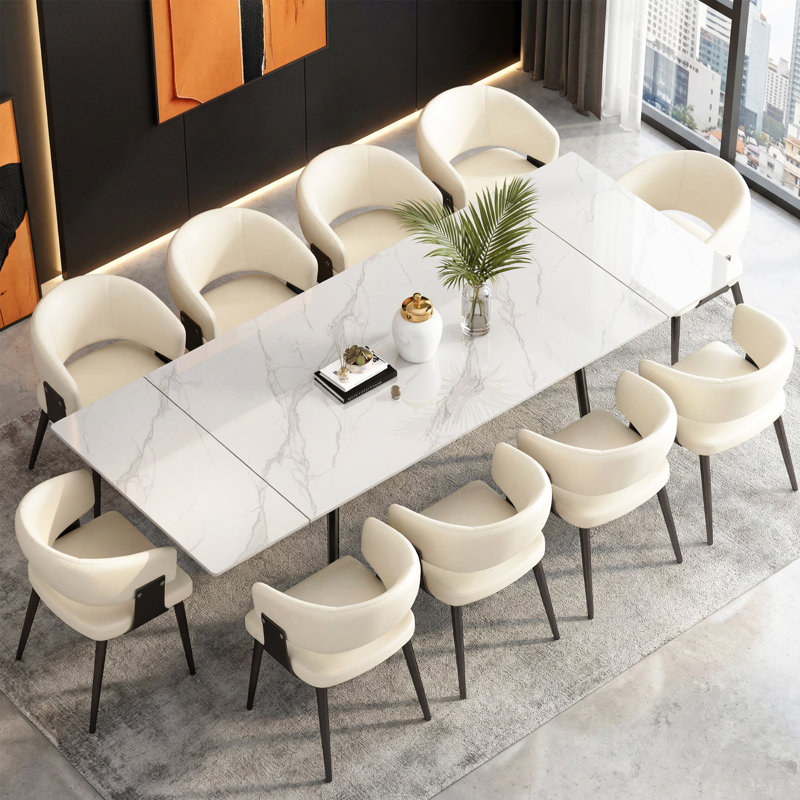 Homeira  62.9" to 94.4" Extendable Dining Tables for 6 to 10 -   Rectangle  Sintered stone Dining Table, White