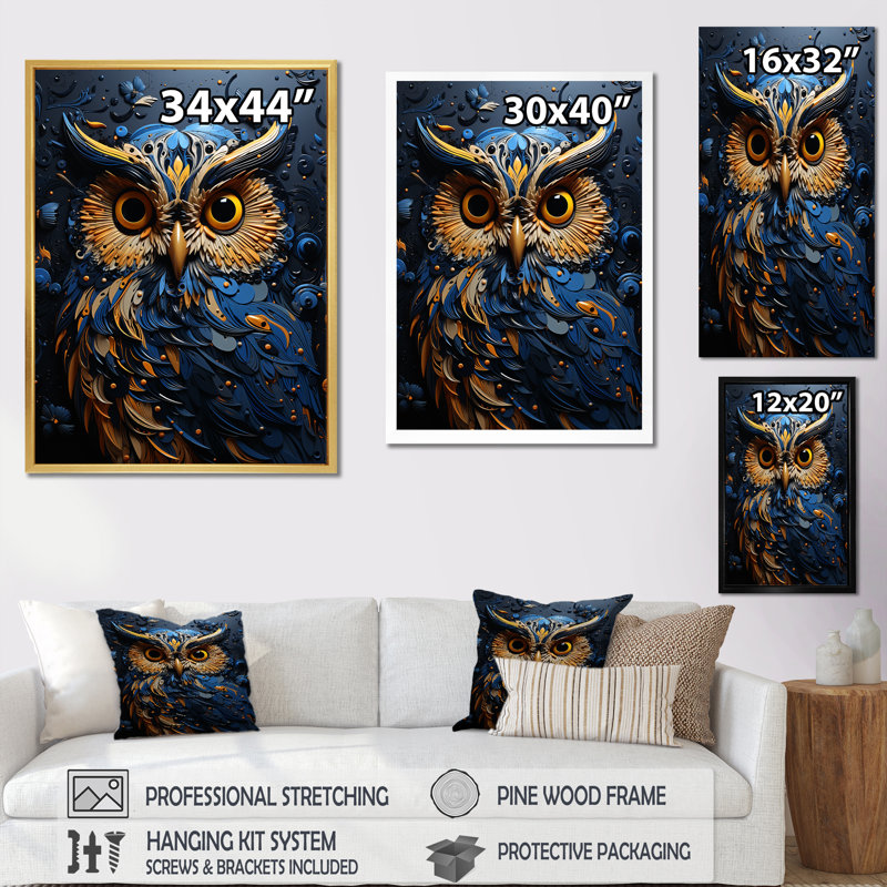«Noir Watcher Owl At Twilight I», reproduction sur toile, Cadre flottant noir, H 40 po x l 30 po x P 1,5 po