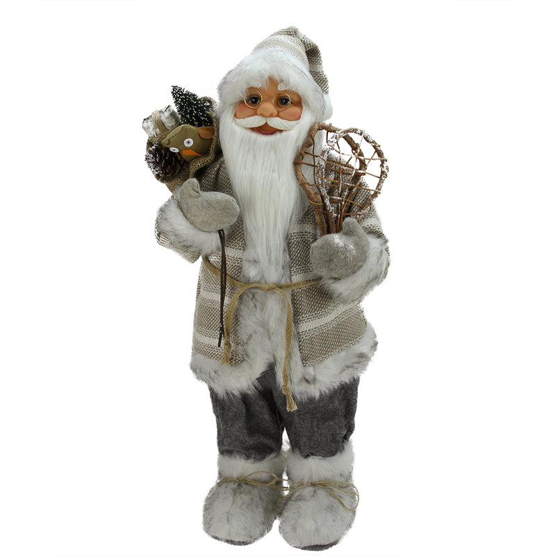 Figurine de Noël 24 po beige et gris debout avec raquettes