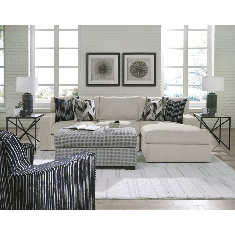 Aaronley Upholstered L-Shaped Chaise Sectional Right Hand Facing, Beige 100% Polyester