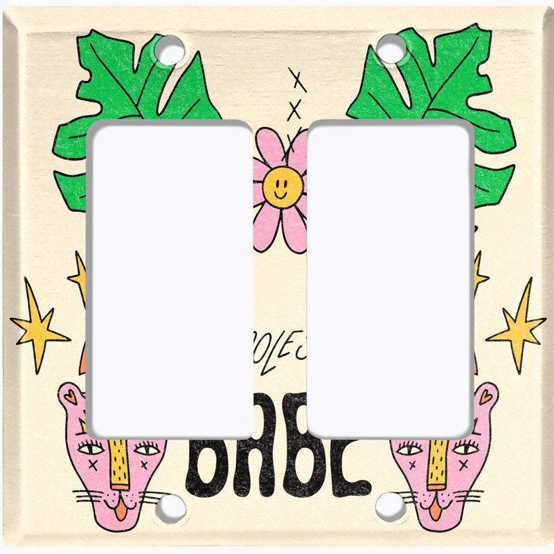 Caricature mignonne de bébé mignon et cool avec une feuille de chat et un griffonnage - plaque murale à 2 interrupteurs
