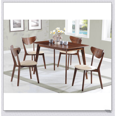 Daglosten Off-white and Chestnut 5-piece Dining Set, Mid-Century Modern Design for Compact Living Spaces