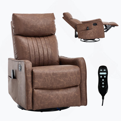 Fauteuil inclinable manuel à massage thermique beige avec chaise berçante et pivotante en similicuir pour le salon