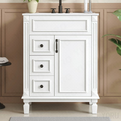 Meuble-lavabo 24 po avec lavabo en céramique, petite armoire de salle de bain, armoire moderne avec 2 tiroirs et tablette réglable
