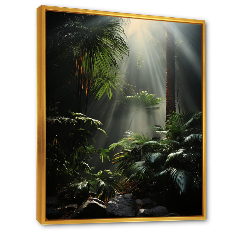 Ivoire, îles, palmiers de la jungle sur toile, H 32 po x l 24 po x P 1 po, Cadre flottant doré