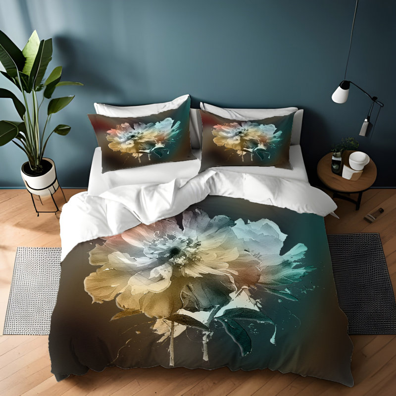 Polyester Floral Duvet Cover, King Duvet Cover + 2 King Shams