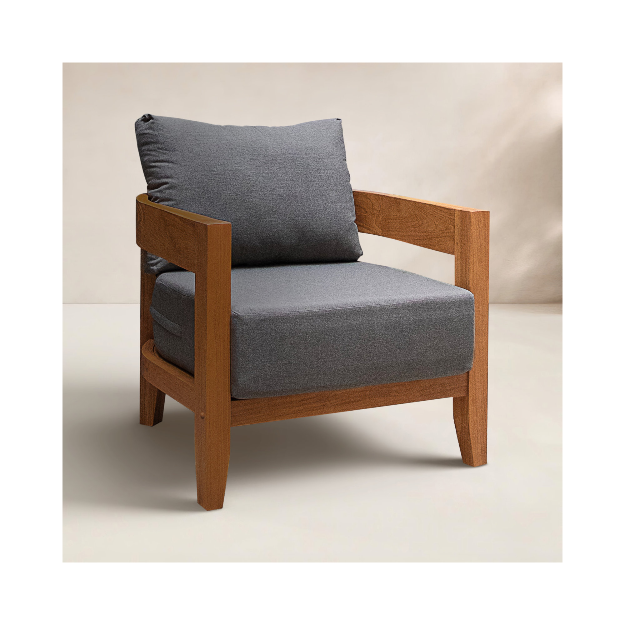 Keaton Teak Outdoor Lounge Chair With Cushions, Gray