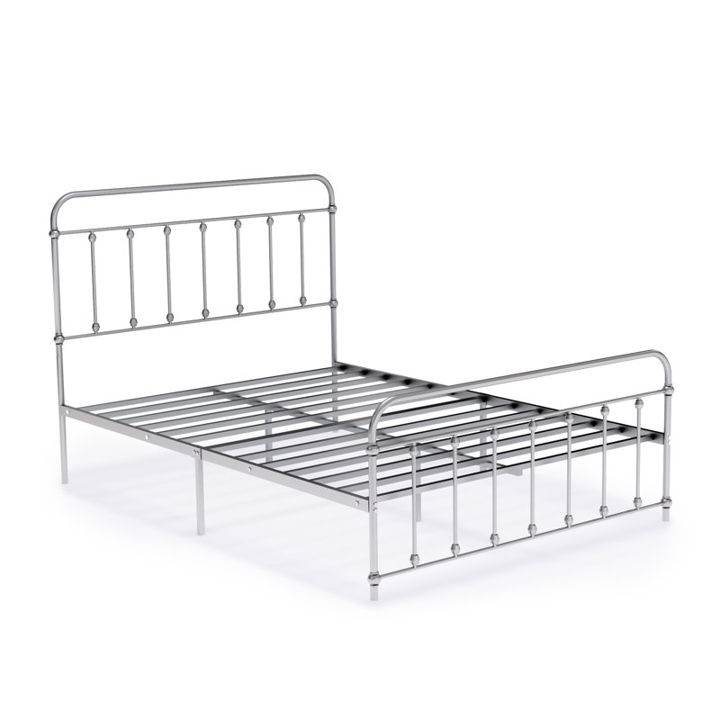 Cadre de lit double Garland avec 6 pieds en métal - Magnifique cadre de lit thermolaqué argent, Complète