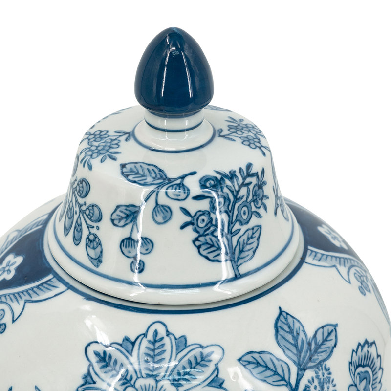 Porcelain Lidded Jar - Blue/White, 12.6" H x 7.1" W x 7.1" D