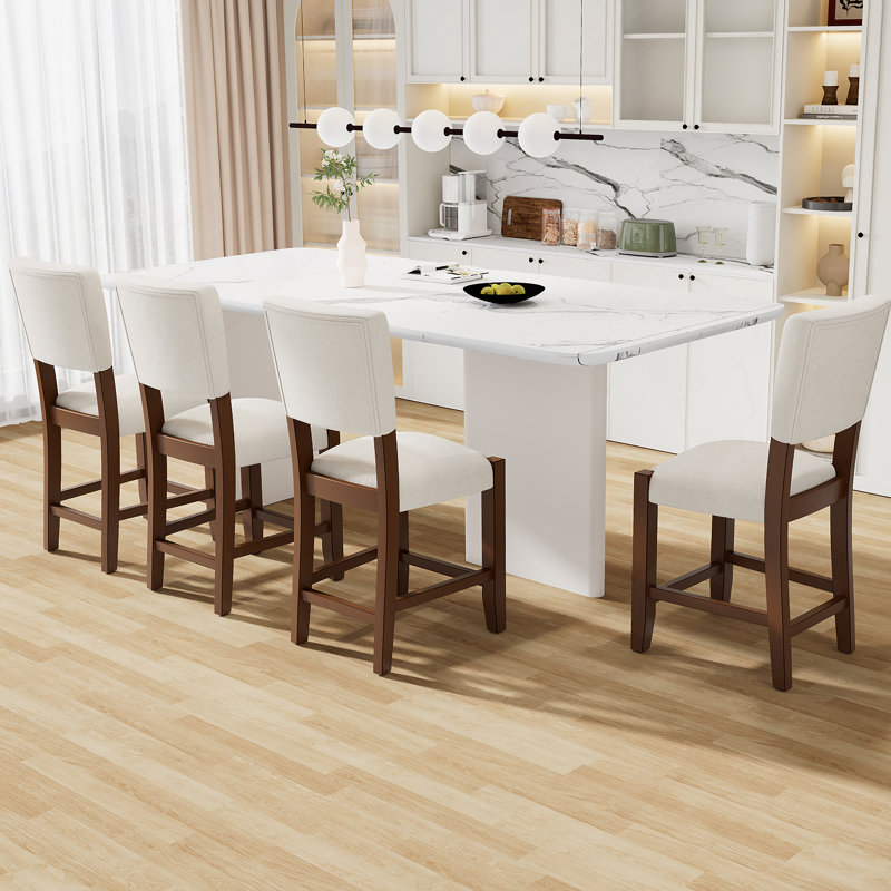 Ensemble de tabourets de bar de style Mid-Century idéal pour l'îlot de cuisine et la salle à manger, revêtu d'un matériau confortable et de pieds en bois massif