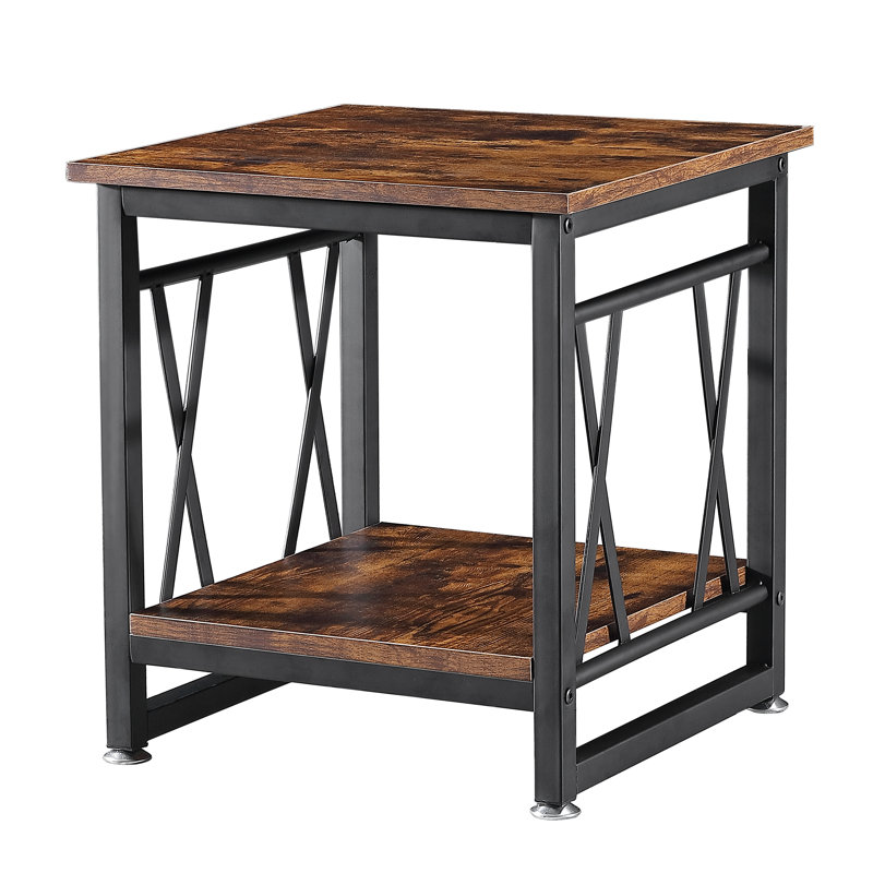 Industrial 2-Tier Side Table With Storage Shelf
