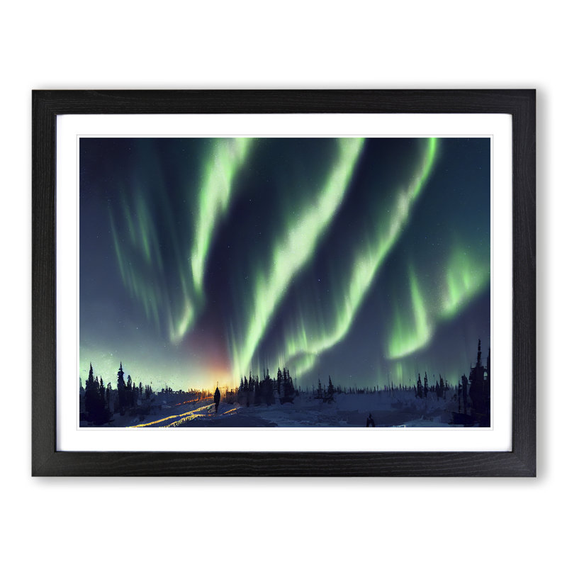 Glorious Northern Lights - Single Picture Frame Print, 46cm H x 64cm W x 2cm D, Black