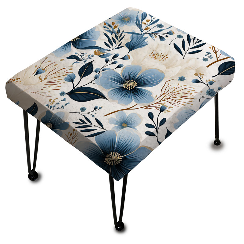 Repose-pieds bleu et ivoire à motif floral II