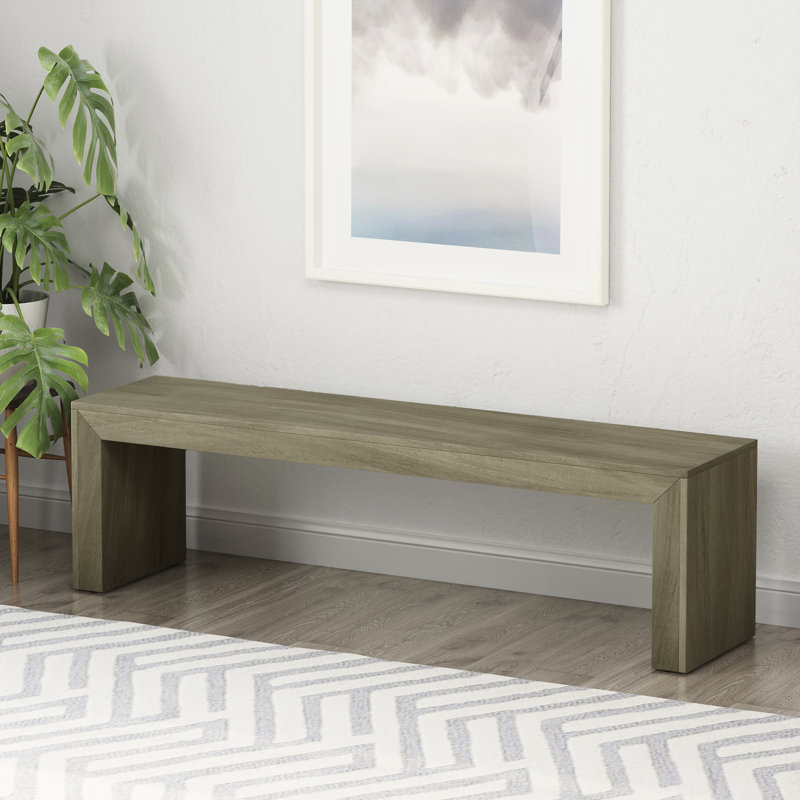 Banc de salle à manger en bois, gris et taupe, aspect, largeur 63 po, bois franc, assemblage simple, cadre, longue durée, minimal