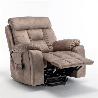 Fauteuils inclinables pour adultes surdimensionnés avec massage et amp; Chauffage | Velours brun noyer, facile à assembler, porte-gobelet dissimulé
