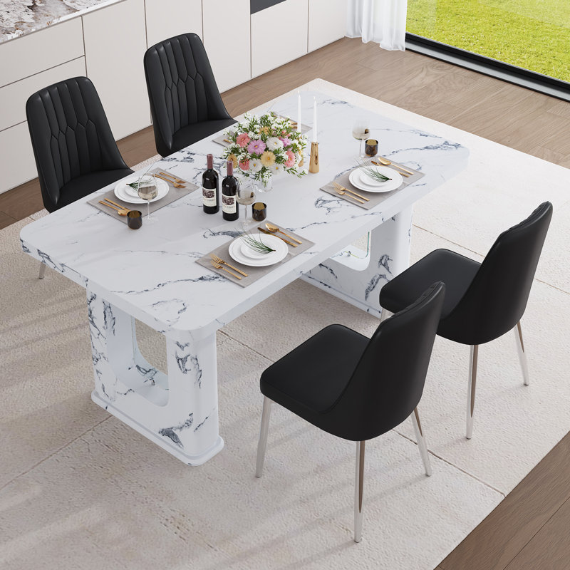 Ensemble de table de salle à manger 64,5 po, 5 pièces: table, 4 chaises, Noir