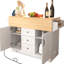 Îlot de cuisine pliant blanc avec 2 abattants, 5 mouvements, prise de courant, table, 3 tiroirs, porte-serviettes, 55,7 po à roulement, alimentation, rangement-580647057