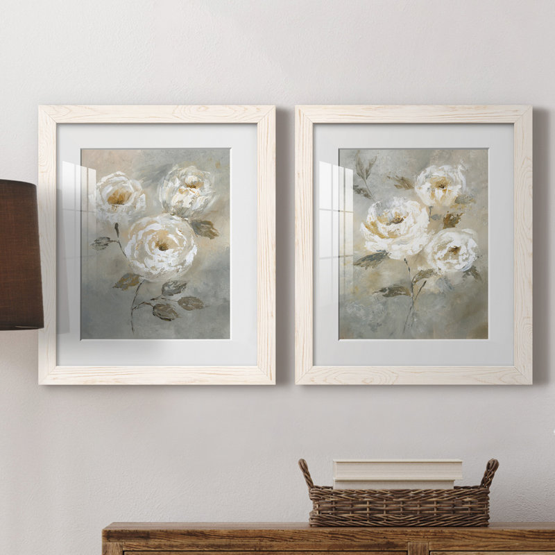 «Soft and Bold I», ensemble de 2 reproductions d'art, H 24 po x l 36 po x P 1,5 po, Papier avec cadre blanc, Blanc
