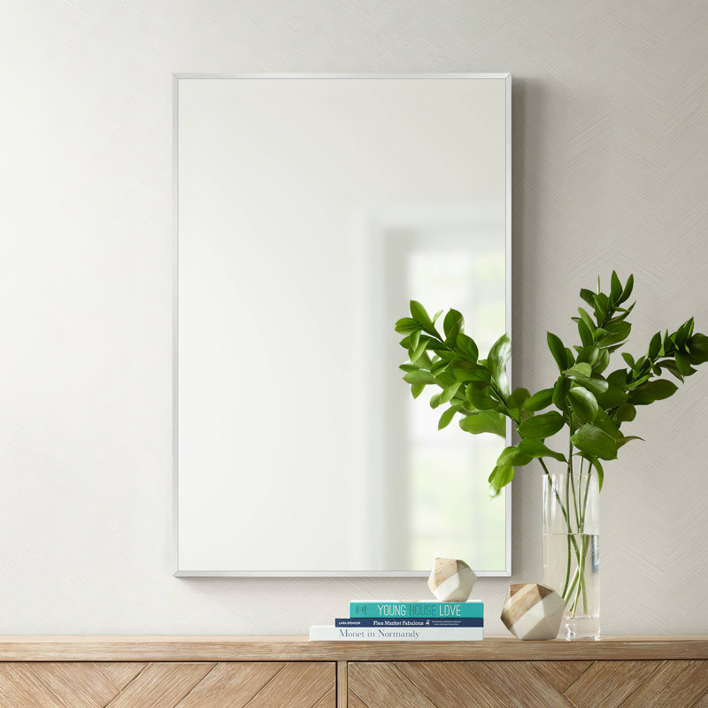 Talma Wood Flat Mirror, 36" H x 24" W, Silver