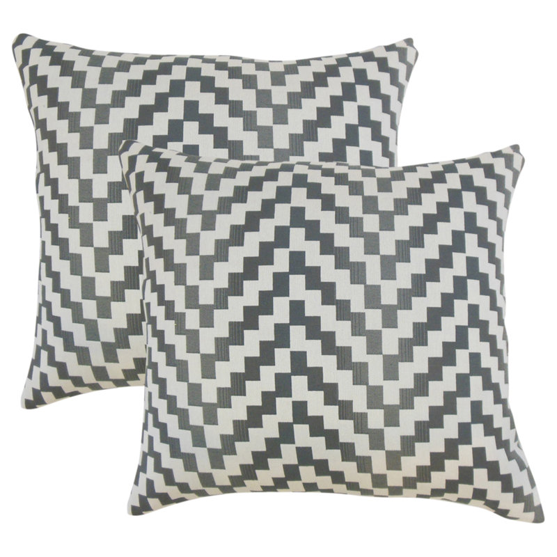 Geometric Feather Reversible Throw Pillow, Zinc