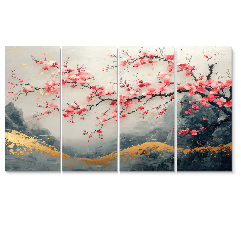 Ensemble de salon art mural cerisier en fleurs japonais Japon II, H 32 po x l 64 po