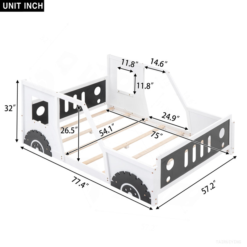 Classic Car-Shaped Platform Bed With Wheels,White, White