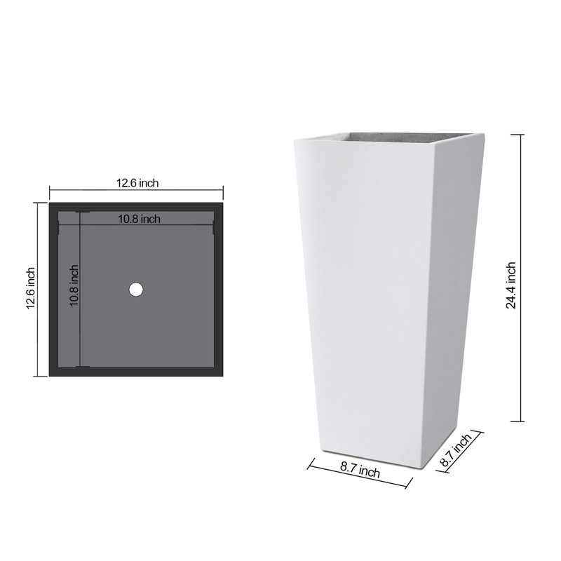 Tali 24" Tall Rectangular Concrete Metal Indoor Outdoor Tapered Planters w/ Drainage Hole, Modern Style for Home and Garden