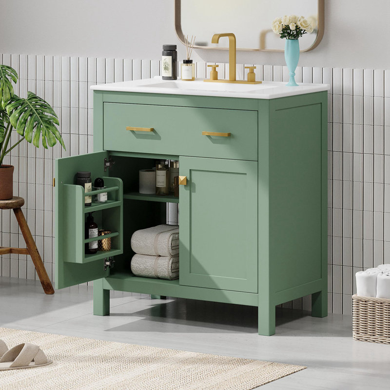Meuble-lavabo simple 30 po, Vert, Or