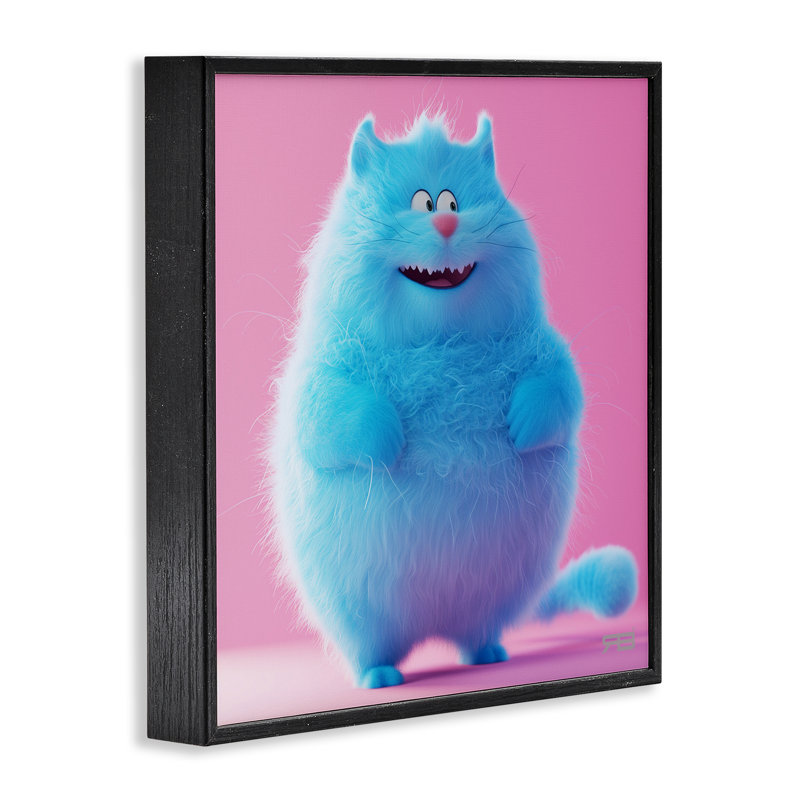 Drôle de chat bleu, estampe numérique encadrée par RB, H 12 po x l 12 po, Giclée encadrée noir minuit