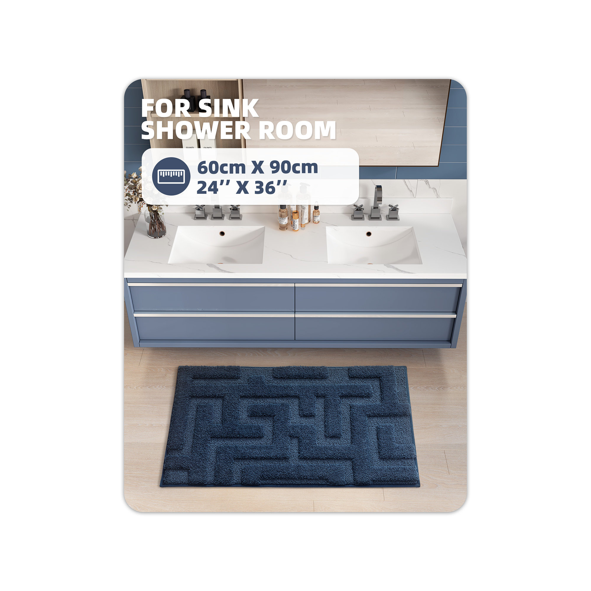 Non-Slip Bath Rug, Blue, 24" L x 36" W