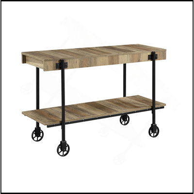 Industrial Style 1Pc Sofa Table Natural Tone Slat Design Console Table Open Bottom Shelf Living Room Furniture