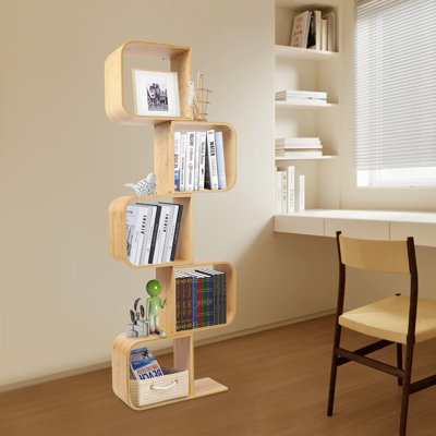 Bibliothèque sur pied à 5 niveaux en forme de S en bambou