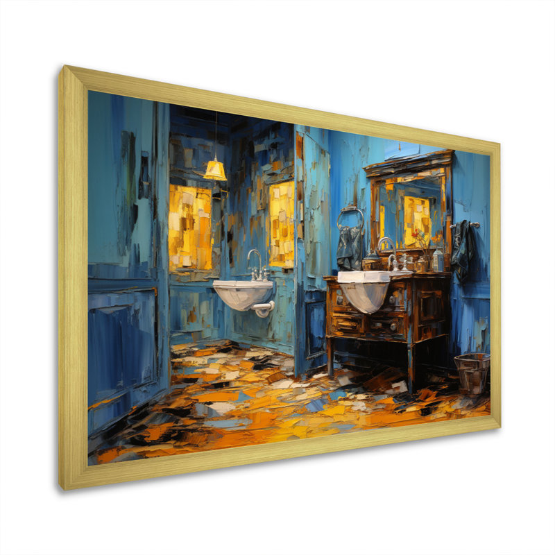 " Bathroom Turquoise Painting V ", Gold Picture Framed, 24" H x 32" W x 1" D