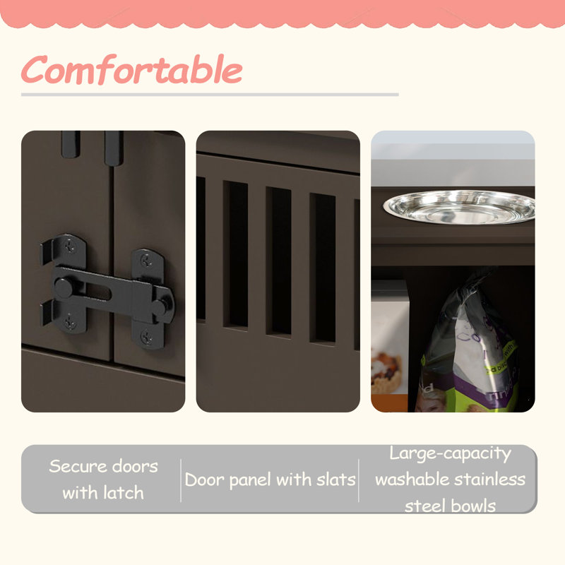 Armoire de rangement pour chien avec bols et station d'alimentation pour chien, Espresso