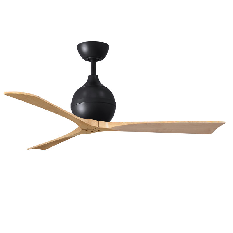Ventilateur de plafond à 3 pales Irene, Noir mat, Ton érable clair, 52"