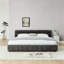 Structure de lit tapissier très grand en chenille, lit plateforme gris foncé avec tiroir de rangement et tête de lit rembourré, structure de lit solide et robuste pour la chambre à coucher-44010177-44010182