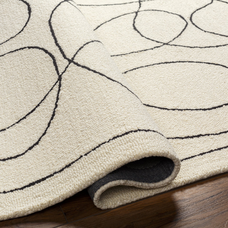 Ashaad Rectangle Geometric Handmade Tufted Wool Area Rug in Ivory, Rectangle 8'10" x 12'