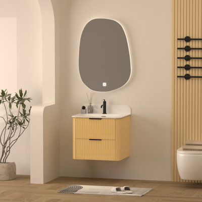  Meuble-lavabo mural 24 po en bois massif avec lavabo et dosseret en acrylique simple