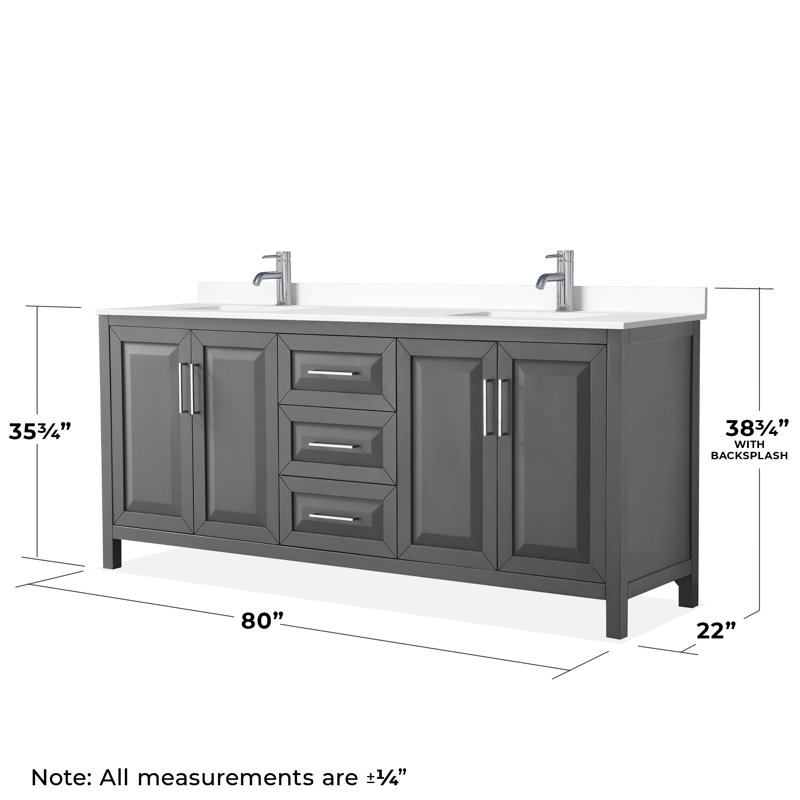 Daria 80'' W Double Vanity, White Cultured Marble, Polished Chrome, Dark Gray