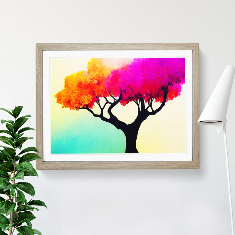 Enthralling Colourful Tree Abstract 1 Piece Single Picture Frame Painting, 34cm H x 46cm W x 2cm D, Oak