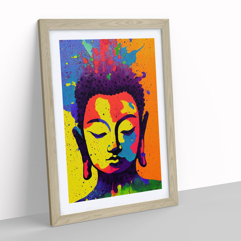Buddha Splashed No.3 - Wall Art, 66cm H x 48cm W x 2cm D, Oak Framed, White