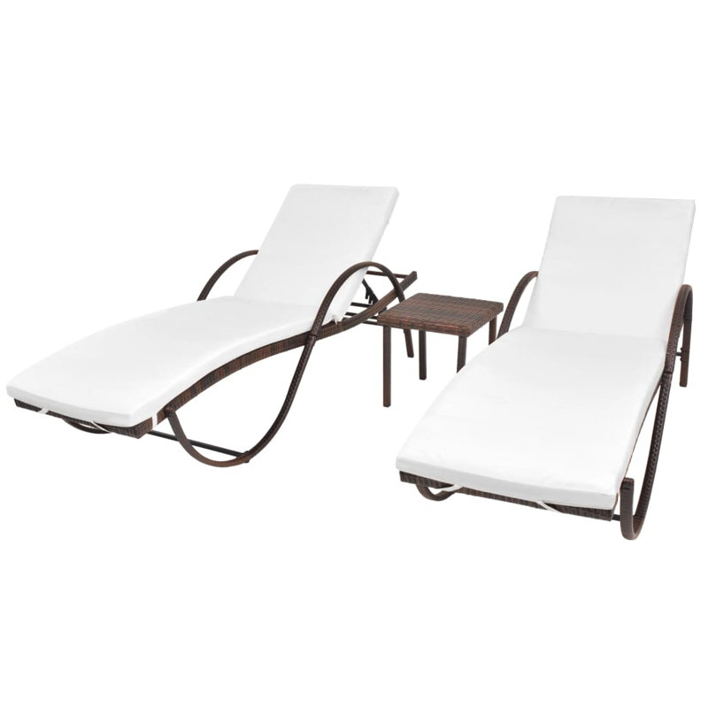 Villareal 77.2" Long Double chaise with Cushions and Table, Brown