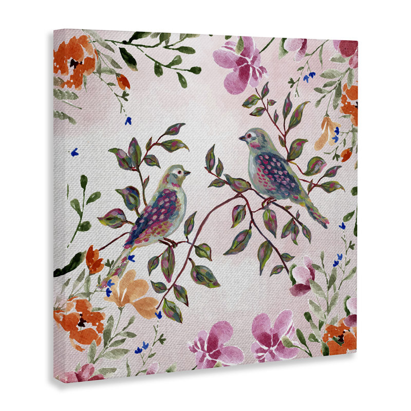 Deux oiseaux avec toile florale, design par Adonna Ebrahimi, H 30 po x l 30 po
